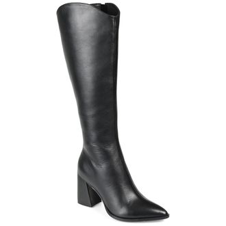 Journee Collection Womens Genuine Leather Laila Almond Toe Inside Zip Knee High Boots