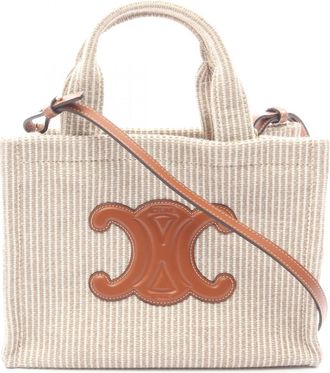 Celine Beige Brown Canvas Leather Handbag Tote Bag (Pre-Owned)