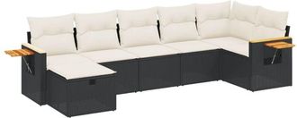 vidaXL Set De Comedor De Jard&iacute;n 7 Pzas Y Cojines Rat&aacute;n Sint&eacute;tico Negro Vidaxl