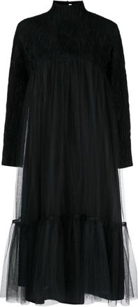 Comme Des Garçons high-neck tulle-overlay midi dress - women - Nylon/Rayon/Wool/Silk/Polyurethane/Nylon/Cupro - S - Black
