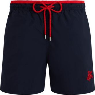 Vilebrequin Mens Solid Bicolor Length Swim Trunks in Marine/rouge at Nordstrom, Size X-Large