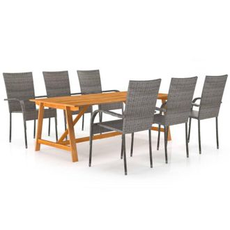 vidaXL 7 Pcs Juego De Comedor De Jard&iacute;n Gris