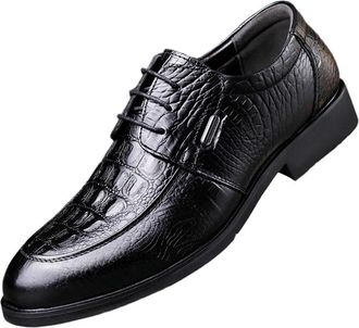 Generic Mens Crocodile Embossed Dress Shoes Full Grain Leather Business Formal Shoes Slip Resistant Rubber Sole Office Shoes for Men(8.5) Black