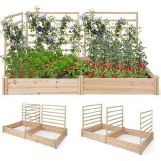 Costway Costway Cama Elevada De Jard&iacute;n Con 2 Maceteros Y 3 Enrejados, Kit De Macetero De Madera Para Exteriores, Macetero Elevado Para Patio De Jard&iacute;n, 222 X 