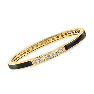 Ross-Simons Lab-Grown Diamond Bangle Bracelet With Black Enamel in 18kt Gold Over Sterling