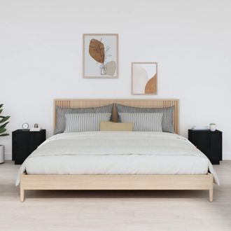 vidaXL Vidaxl - Mesitas De Noche 2 Uds Madera Maciza De Pino Negro 40x34x45 Cm