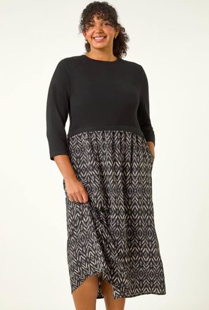 Roman Contrast Print Skirt Midi Dress