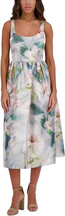 Kensie Printed Shimmer Twill Midi Dress