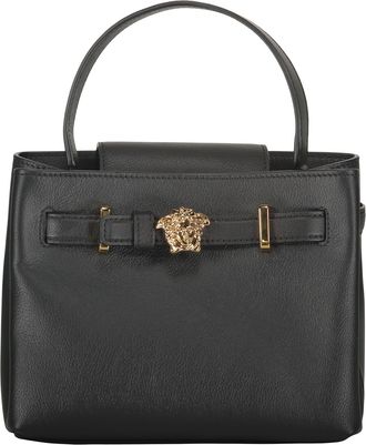 Versace Elegant Black Leather Bag With Golden Closure