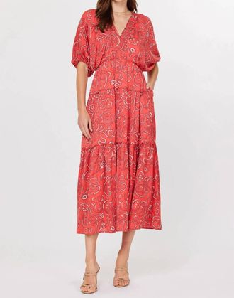 Current Air Abstract Raglan Midi Dress In Red