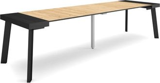 Skraut Home Mesa Consola Extensible, Mesa Comedor Plegable, 300, Para 14 Comensales, Patas De Madera, Estilo Moderno, Negro Y Roble - Skraut Home