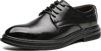 Generic Dress Oxford Shoes for Men Lace Up Solid Round Toe Derby Shoes Low Top Block Heel Rubber Sole Classic(7.5 UK) Black