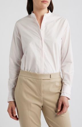 BOSS Bertyna Cotton Poplin Button-Up Shirt in Ocean Rose at Nordstrom, Size 14