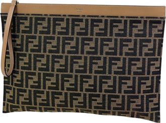 Fendi Zucca Brown Canvas Leather Clutch Bag (Pre-Owned)