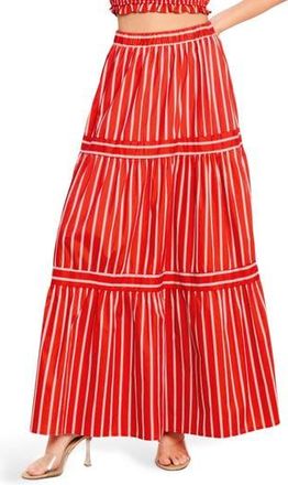 Flying Tomato Stripe Tiered Cotton Maxi Skirt in Red/White at Nordstrom Rack, Size Medium