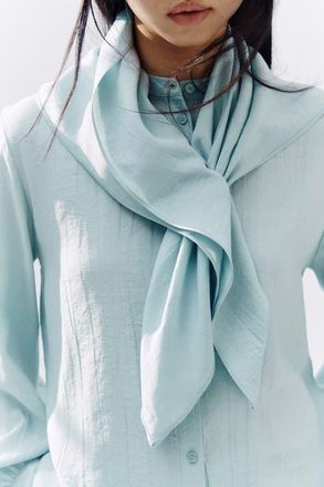 H&M Scarf-detail Shirt in Light Dusty Turquoise at Nordstrom, Size X-Small