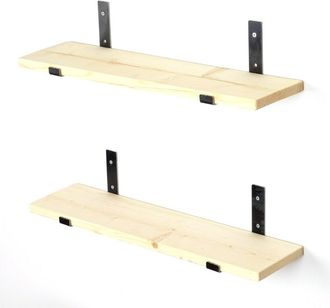 Concept Usine Estanter&iacute;a de pared de madera de abeto y metal - 2 estantes - madera y