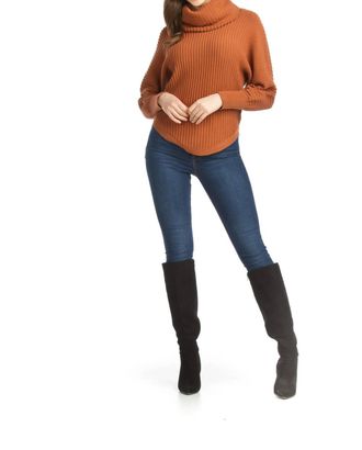 Papillon Cowl Neck Ribbed Sweater In Rust