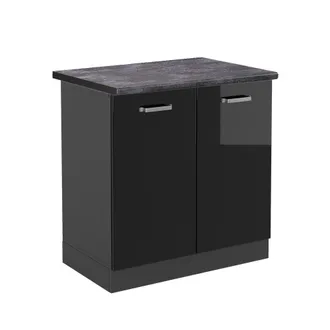 Vicco Armario Bajo Para Fregadero R-line, Negro Brillo Intenso, 80 Cm, Et Antracita Vicco