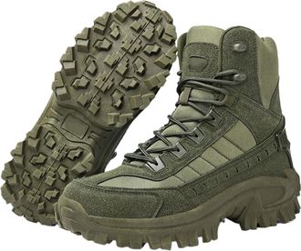 Generic Mens Lightweight Tactical Work Boots with Side Zipper Waterproof Slip Resistant for Hiking Construction Duty & Outdoor(Green,13.5)