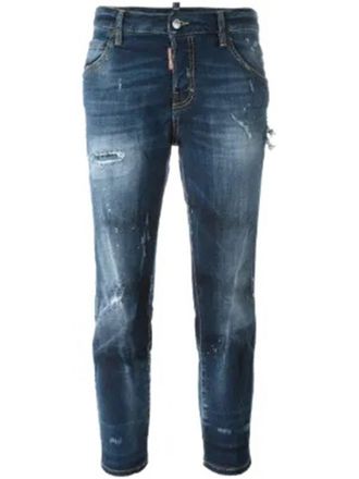 Dsquared2 Slim Fit Medium Blue Whiskering Jeans