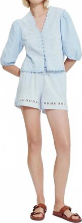 M&eacute;lissa Nepton Jasmine Embroidered High Waist Shorts In Ice Blue