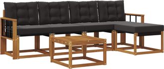 vidaXL Conjunto De Sof&aacute;s De Exterior 6 Uds. Natural Y Negro Vidaxl