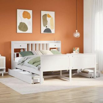 vidaXL Vidaxl - Cama Con Estanter&iacute;a Sin Colch&oacute;n Madera Maciza Blanca 180x200 Cm