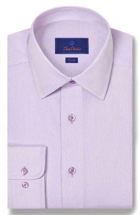 David Donahue Trim Fit Micro Dobby Cotton Dress Shirt in White/Lilac at Nordstrom, Size 16.5 - 32