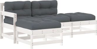 vidaXL Juego De Muebles Jard&iacute;n 4 Piezas Y Cojines Madera Maciza Blanco Vidaxl