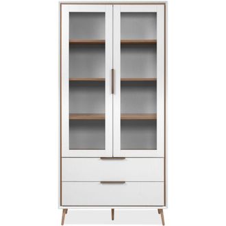 Calicosy Aparador Alto Con 2 Puertas Acristaladas, 2 Cajones Y 6 Estantes Interiores, 90 Cm - Arona