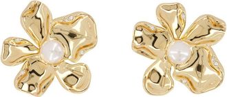 Self Portrait Womens Pearl Flower Earrings Self Portrait Metal Gold Jewelry-Watches