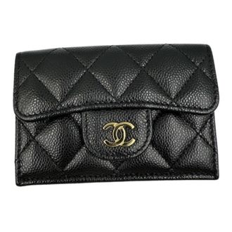 Chanel Black Grained Calfskin Wallet (Tri-Fold) (Pre-Owned)