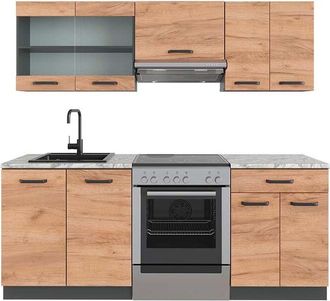 Vicco Mueble De Cocina R-line, Oro Power Roble/antracita, 200 Cm, Et M&aacute;rmol