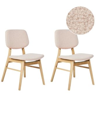 Beliani Conjunto de 2 sillas de comedor boucl&eacute; marr&oacute;n claro beige