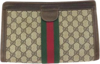 Gucci Pre-owned GG Supreme Canvas Leren Clutch Tas - Heren - Vintage Clutch - Bruin - ONE Size - Leer - Vintage