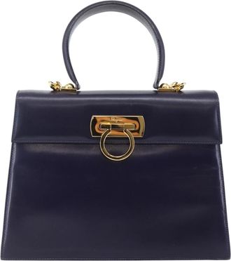 Ferragamo Gancini Convertible Top Handle Bag Leather Purple Leather Bag (Pre-Owned)