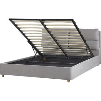 Beliani Cama Con Somier De Terciopelo Gris Claro 160 X 200 Cm Almacenaje Batilly