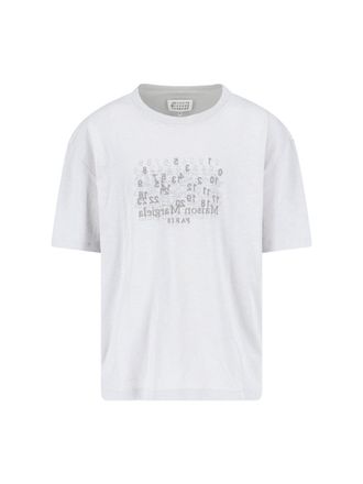 Maison Margiela Grey Cotton Crew Neck T-Shirt with Contrast Logo