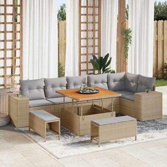 vidaXL Conjunto De Sof&aacute; De Jard&iacute;n 9 Pcs Beige Rat&aacute;n Sint&eacute;tico Vidaxl