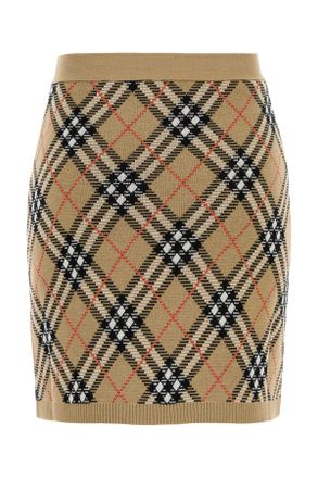 Burberry Womens Embroidered Wool Blend Mini Skirt Sandsandipcheck Exterior: Polyester Gonne