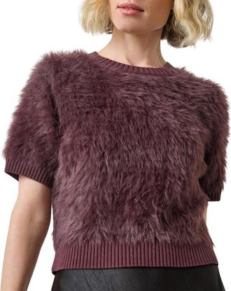 Lilla P Short Sleeve Brushed Crew Sweater In Rasin