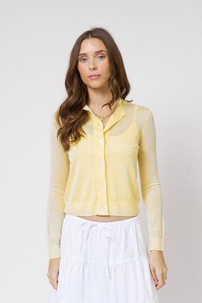 Central Park West Serena Sheer Pointelle Cardigan in Yellow at Nordstrom, Size X-Large