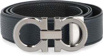 Ferragamo Mens Gancini Reversible Leather Belt Black Calfskin