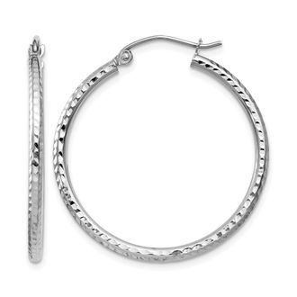 Diamond2Deal 14k Gold Diamond-cut 2x30mm Round Tube Hoop Earrings
