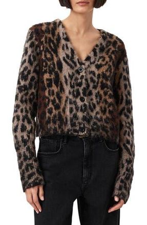 AllSaints Wick Lex Leopard Jacquard Cardigan in Leopard Brown at Nordstrom Rack, Size X-Small