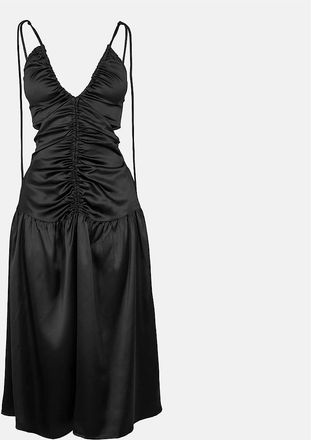 Amy Lynn Womens Cinched Tie V-Neck Midi Slip Dress - Black - Size: 10