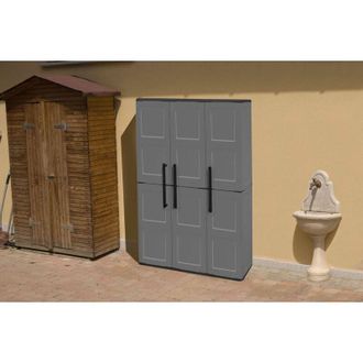 Dmora Armario exterior o interior, 3 puertas y 3 estantes de polipropileno ajustables, 100% Made in Italy, 102x37h163 cm, color gris, con embalaje