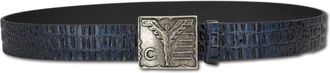 Carlo Colucci Leren riem met crocoprint - Heren - Riemen - Blauw - 95 CM - Leer - Accessoires