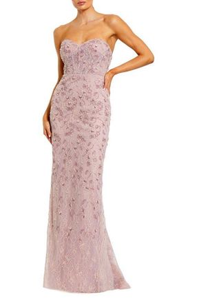Mac Duggal Beaded Strapless Bustier Gown With Satin Rose Cape at Nordstrom, Size 10